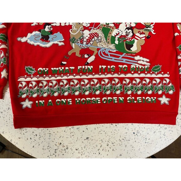 VINTAGE VKC 1991 Nutcracker Puff Paint Panda Christmas Sweatshirt Red Ugly Bear - Picture 5 of 11